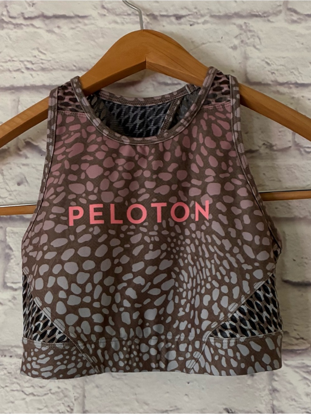 Peloton Pink and Brown Patterned Crop Sports Bra- Small